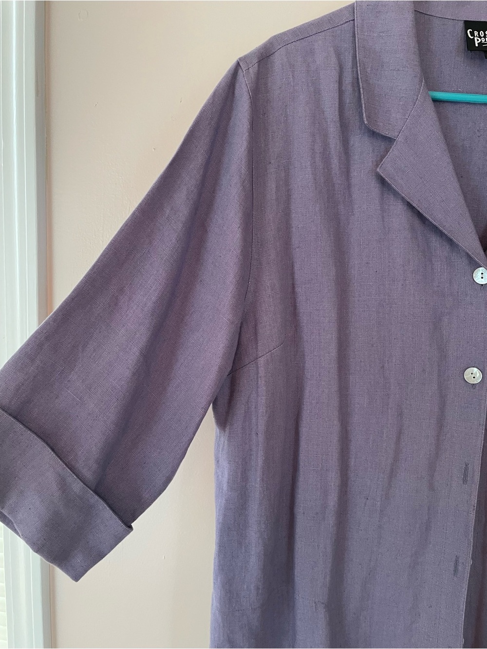 Crossing Pointe Women's Linen Button-Front Jacket  Blouse — Plum
